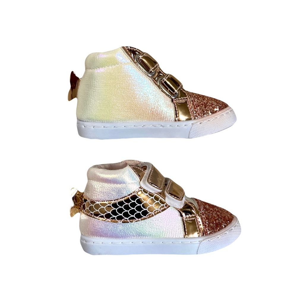 Mermaid Glitter Gold Pink High-Top Sneakers - Picture 6 of 14